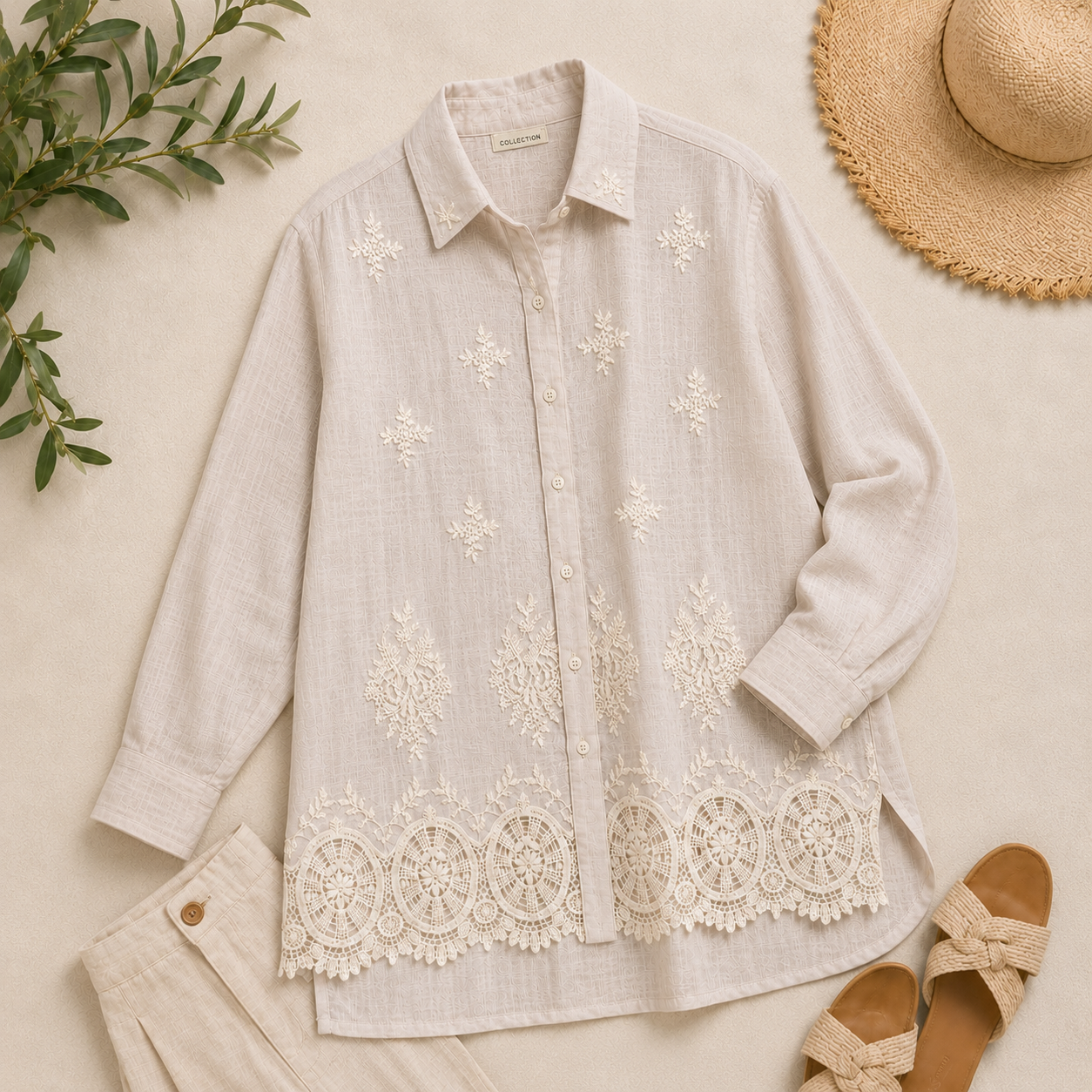 Ivory Embroidered Linen Shirt