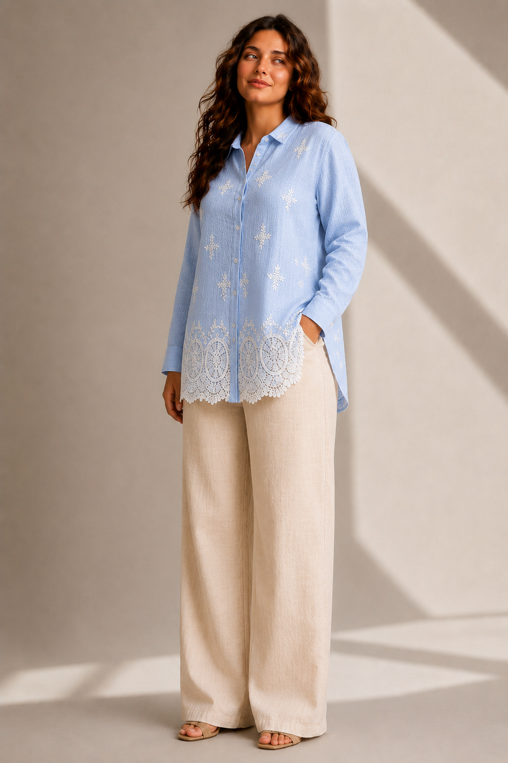 Ivory Embroidered Linen Shirt