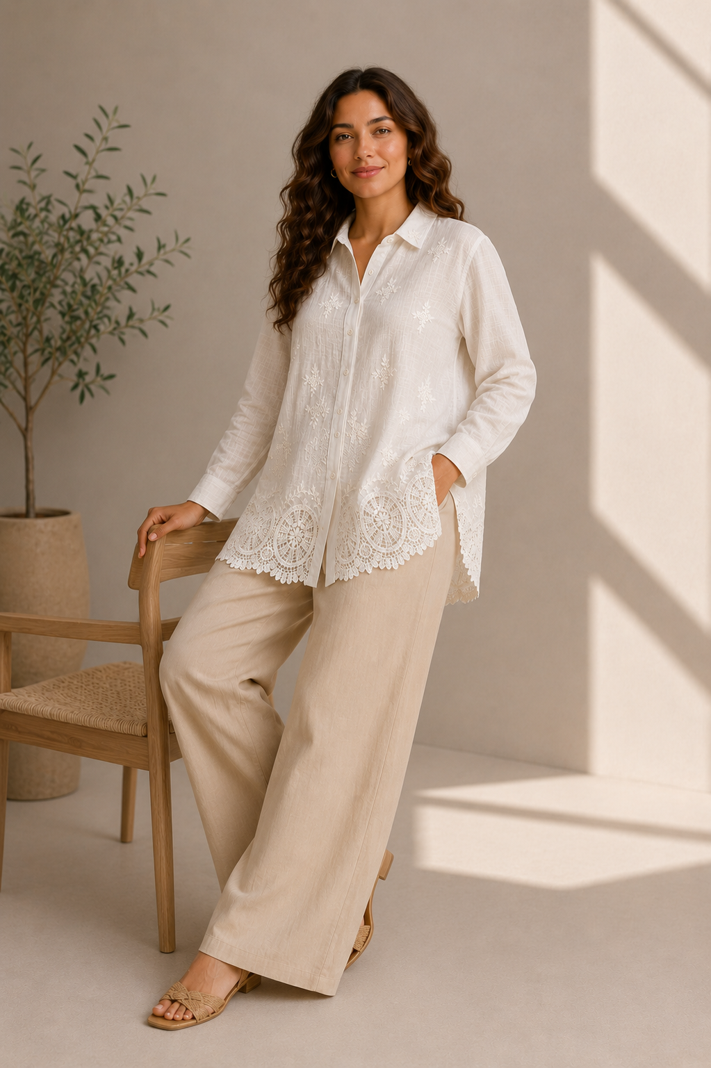 Ivory Embroidered Linen Shirt