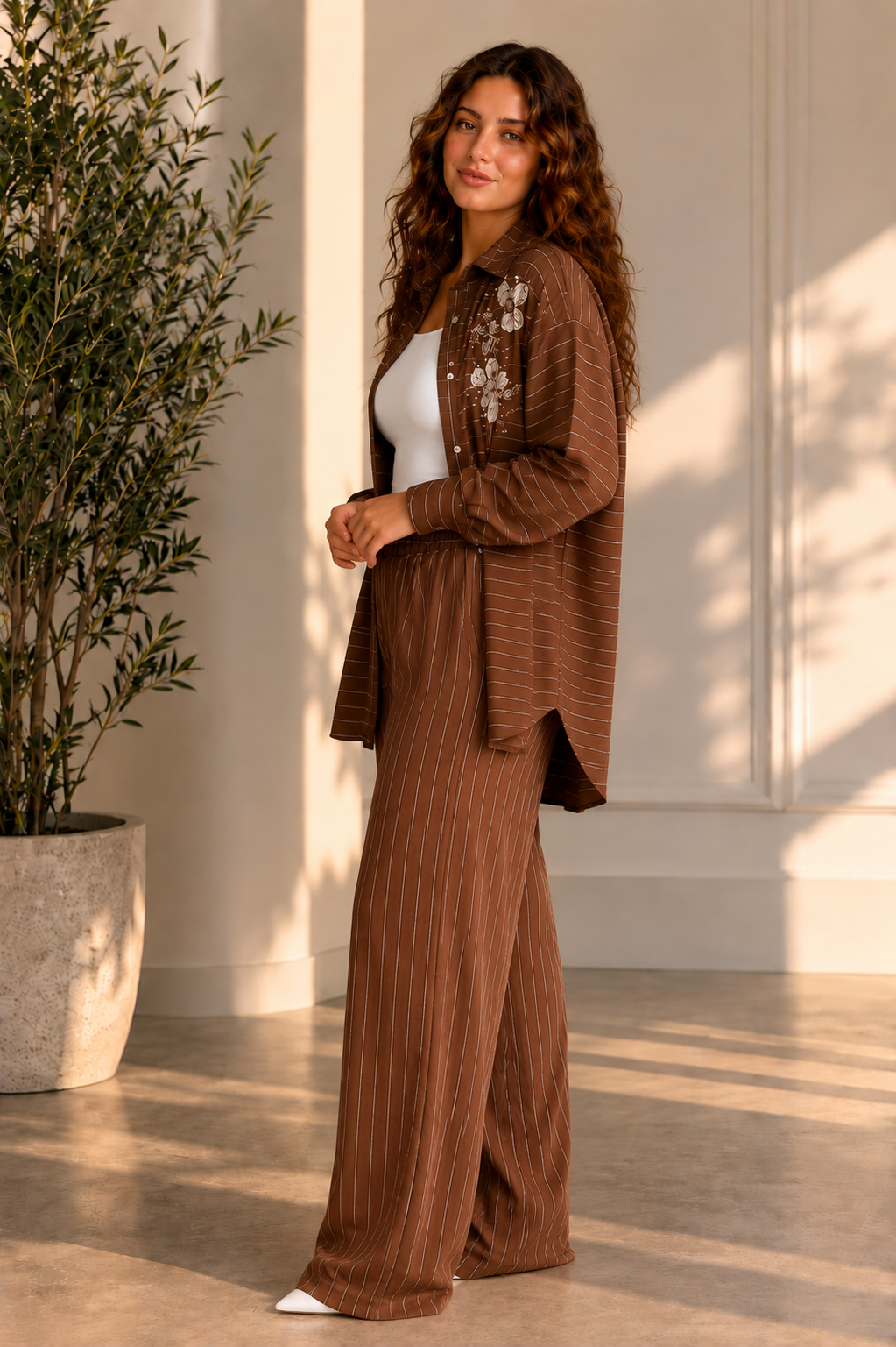 Textured Striped Linen Set