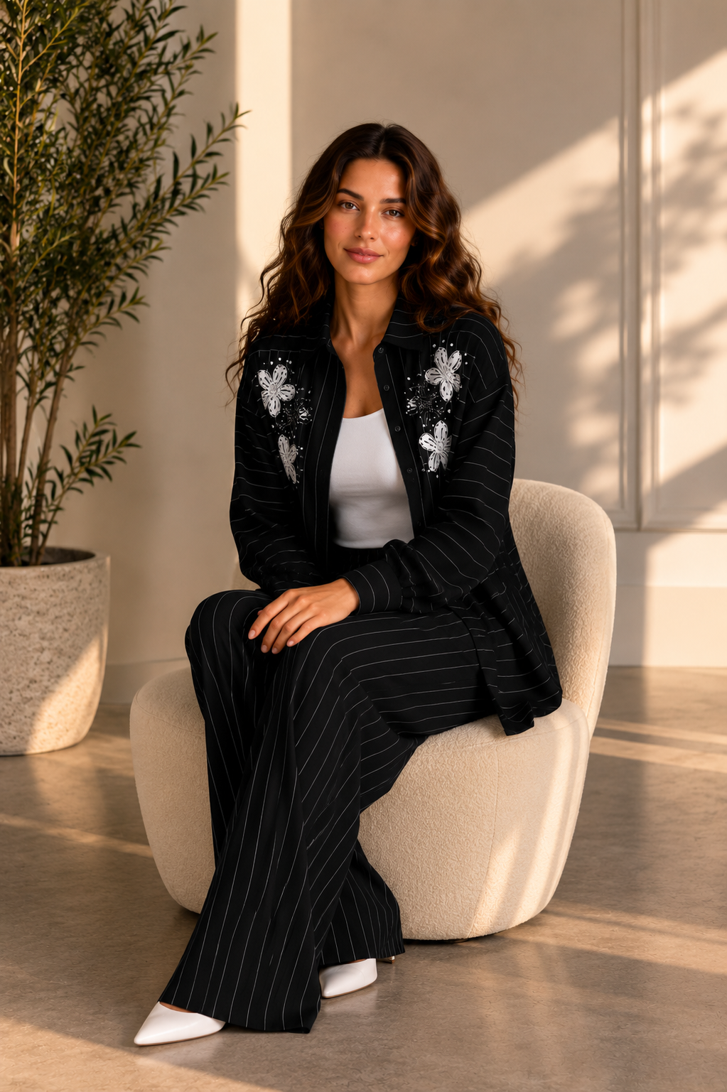 Textured Striped Linen Set