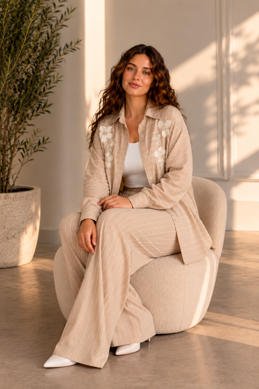 Textured Striped Linen Set