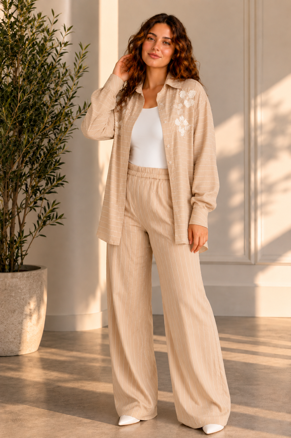 Textured Striped Linen Set
