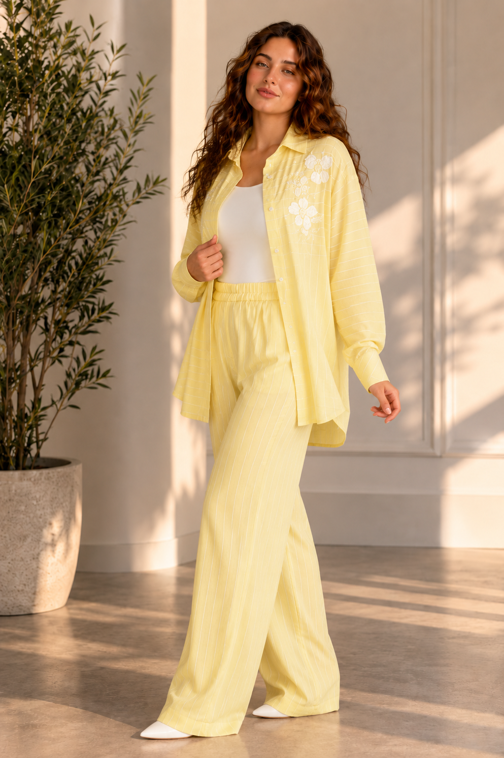 Textured Striped Linen Set
