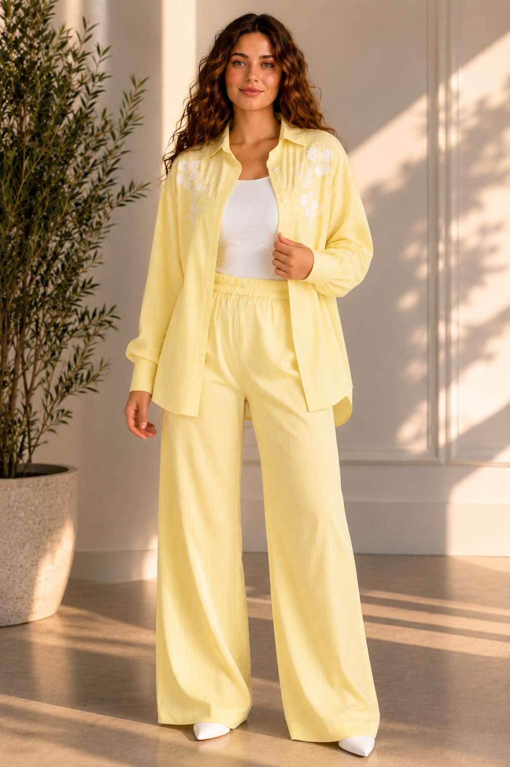 Textured Striped Linen Set