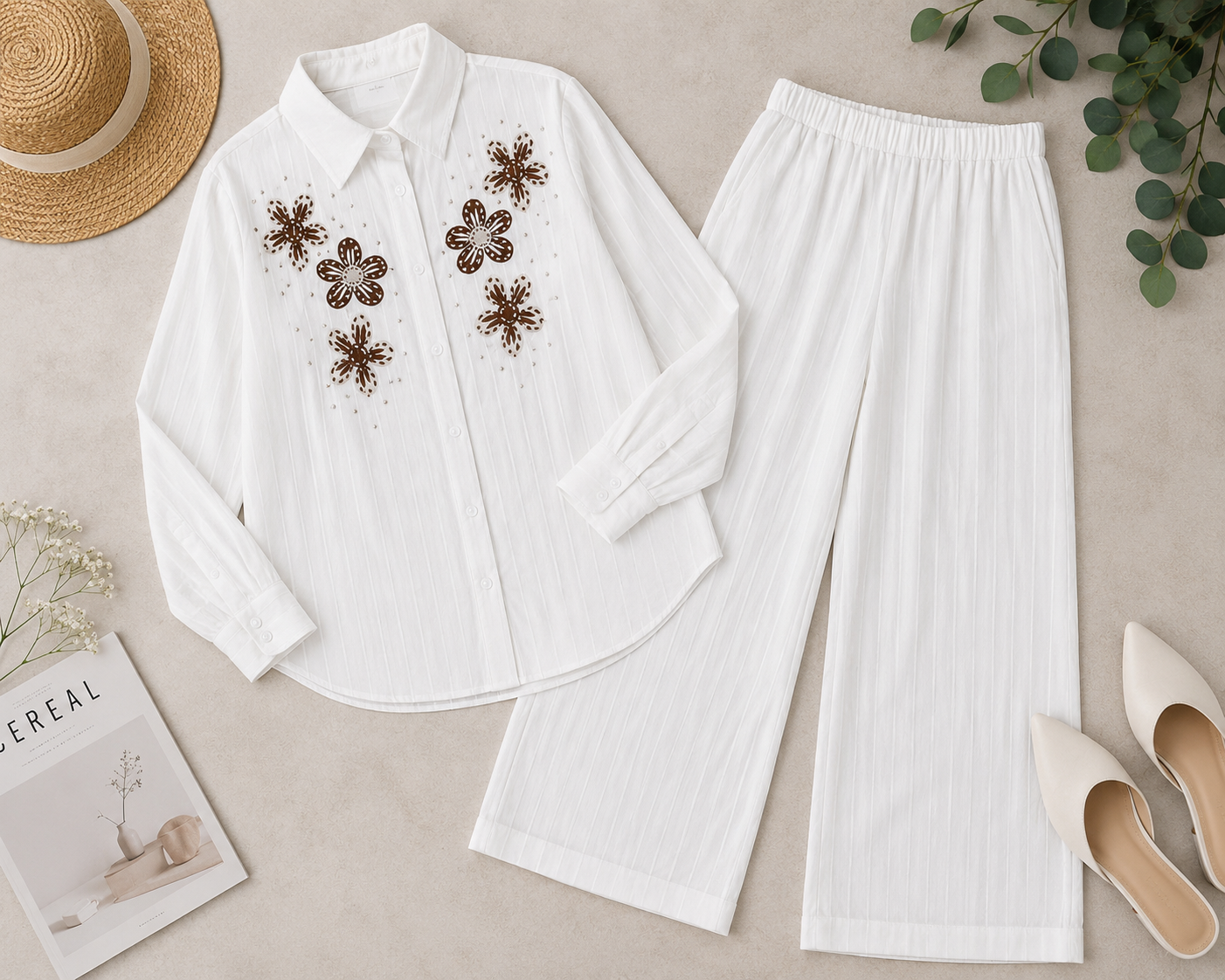 Textured Striped Linen Set