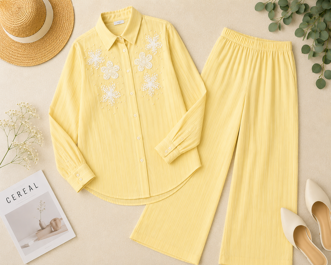 Textured Striped Linen Set