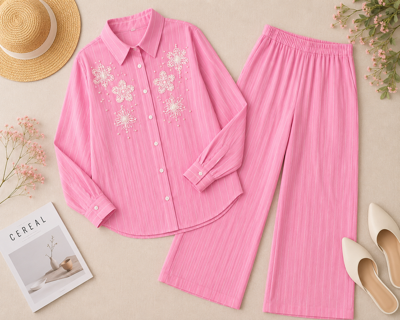 Textured Striped Linen Set