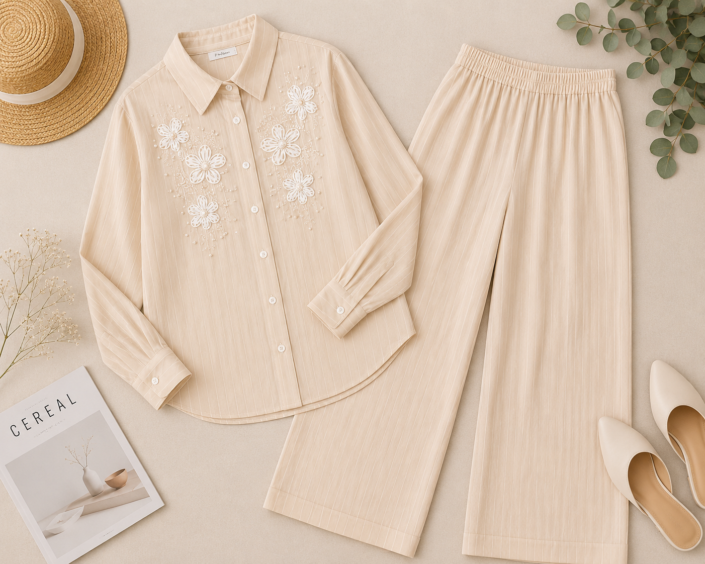 Textured Striped Linen Set