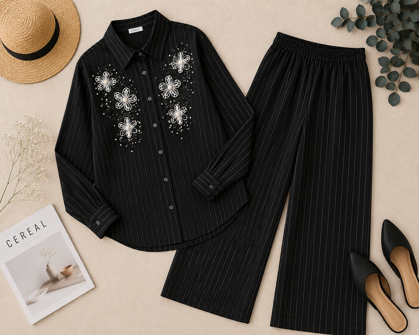Textured Striped Linen Set