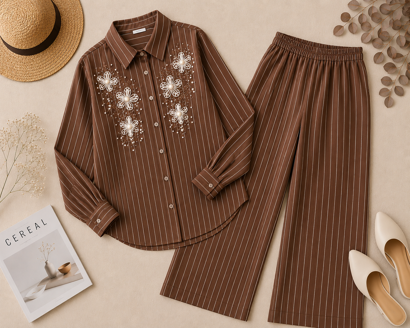 Textured Striped Linen Set