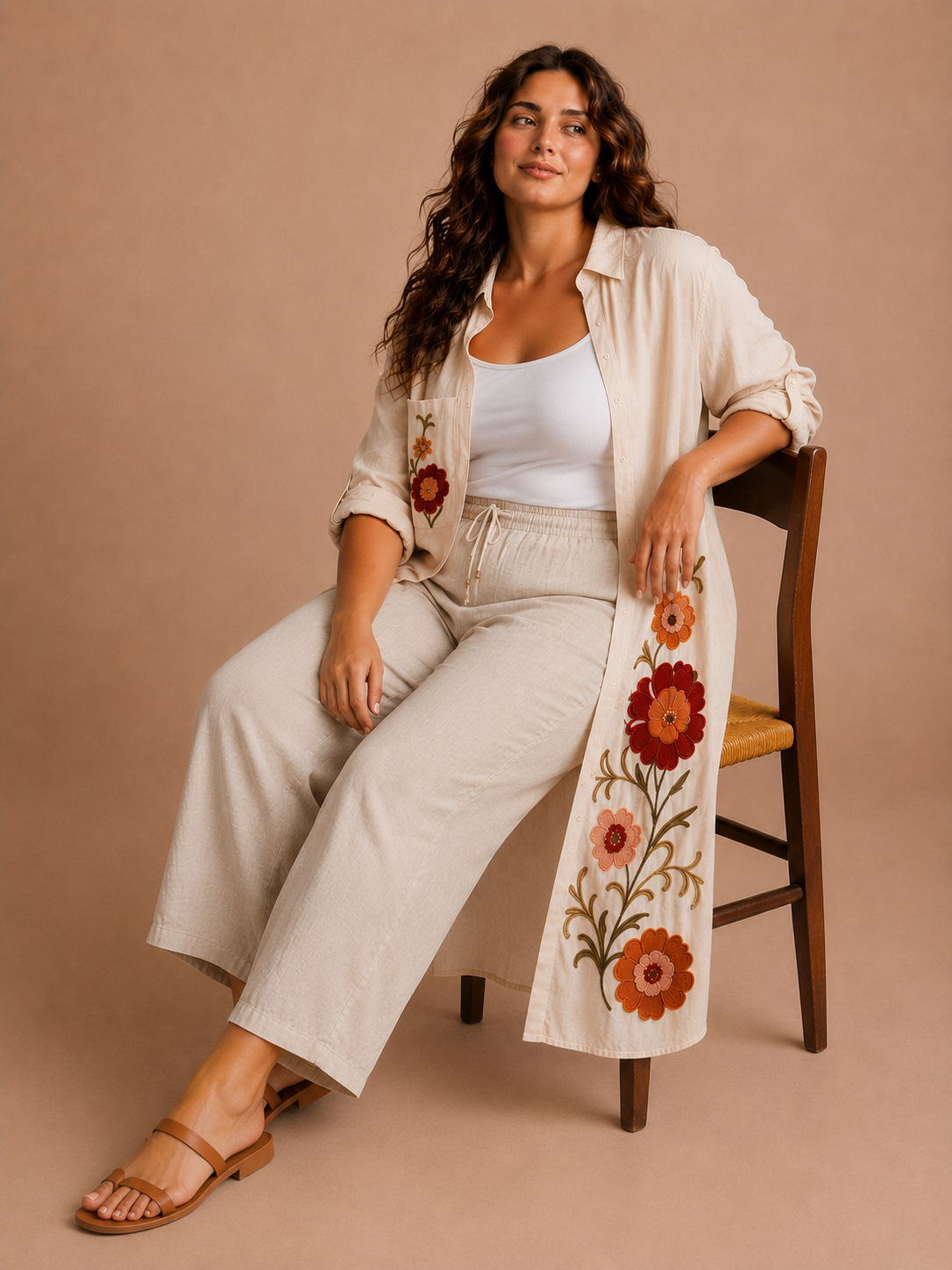 Embroidered Linen Shirt Dress