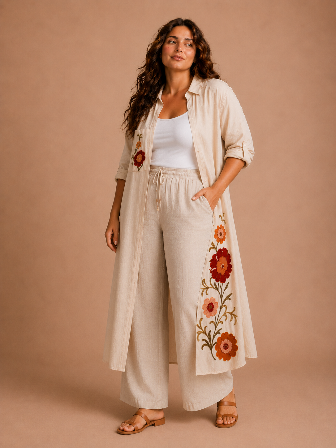 Embroidered Linen Shirt Dress