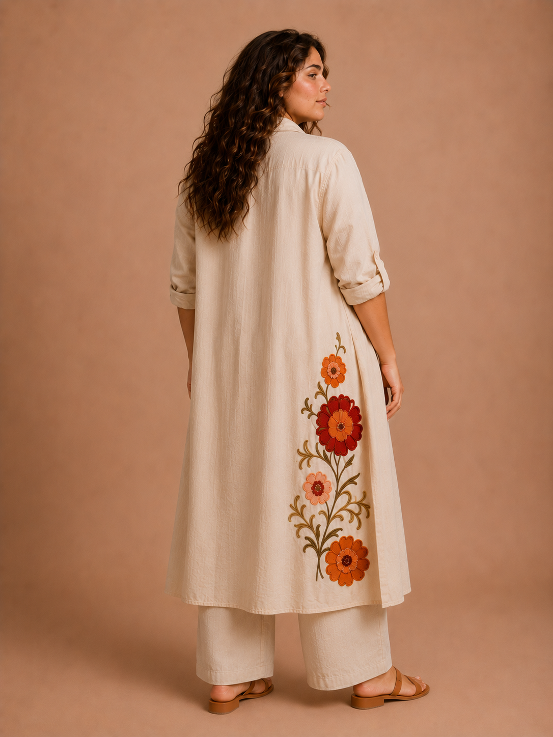 Embroidered Linen Shirt Dress