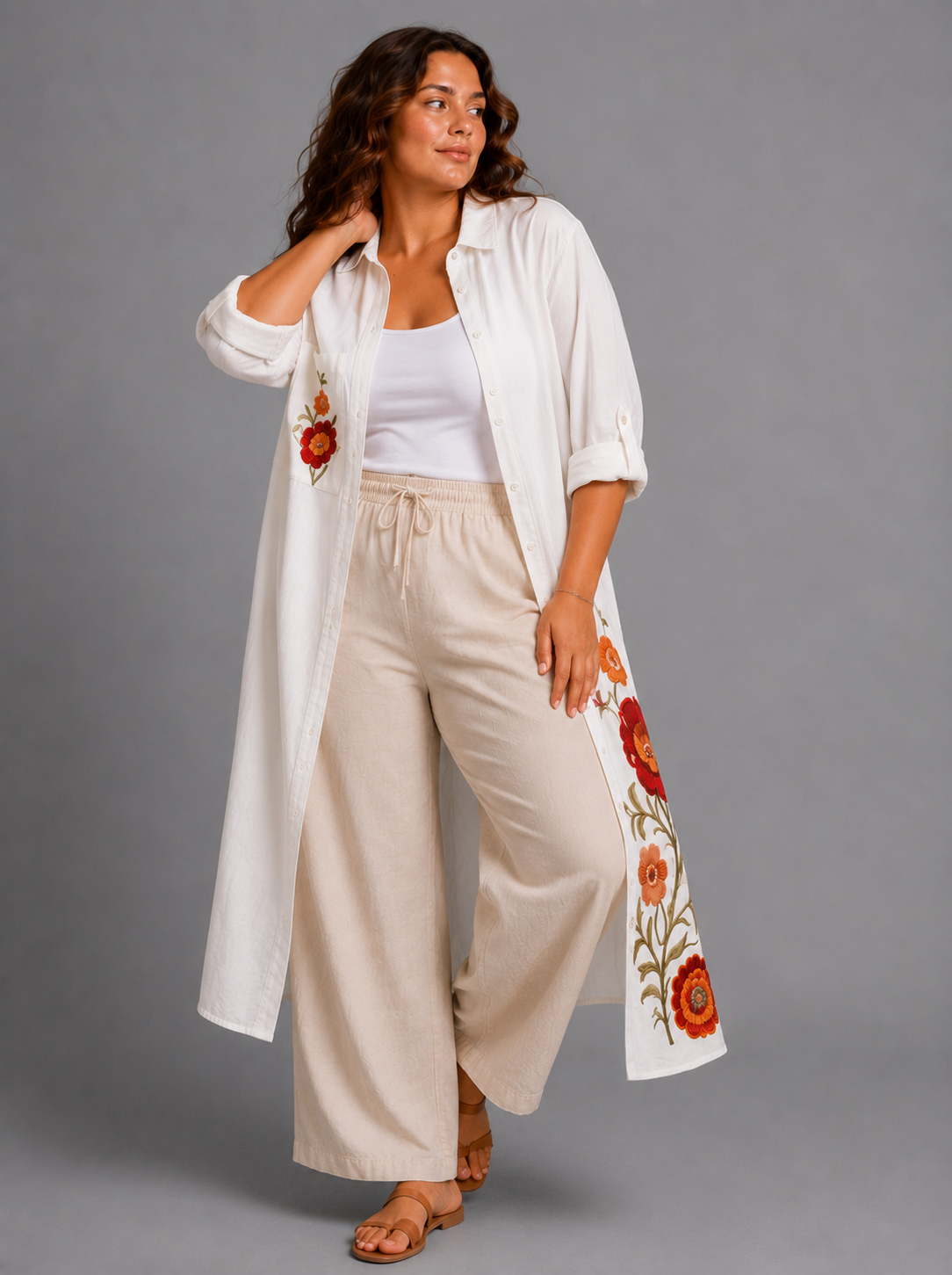 Embroidered Linen Shirt Dress