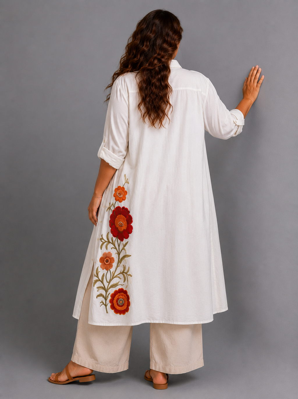 Embroidered Linen Shirt Dress