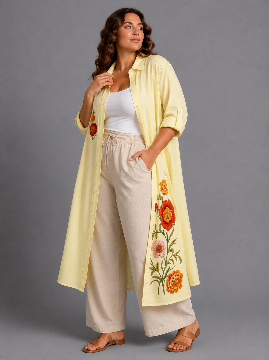 Embroidered Linen Shirt Dress