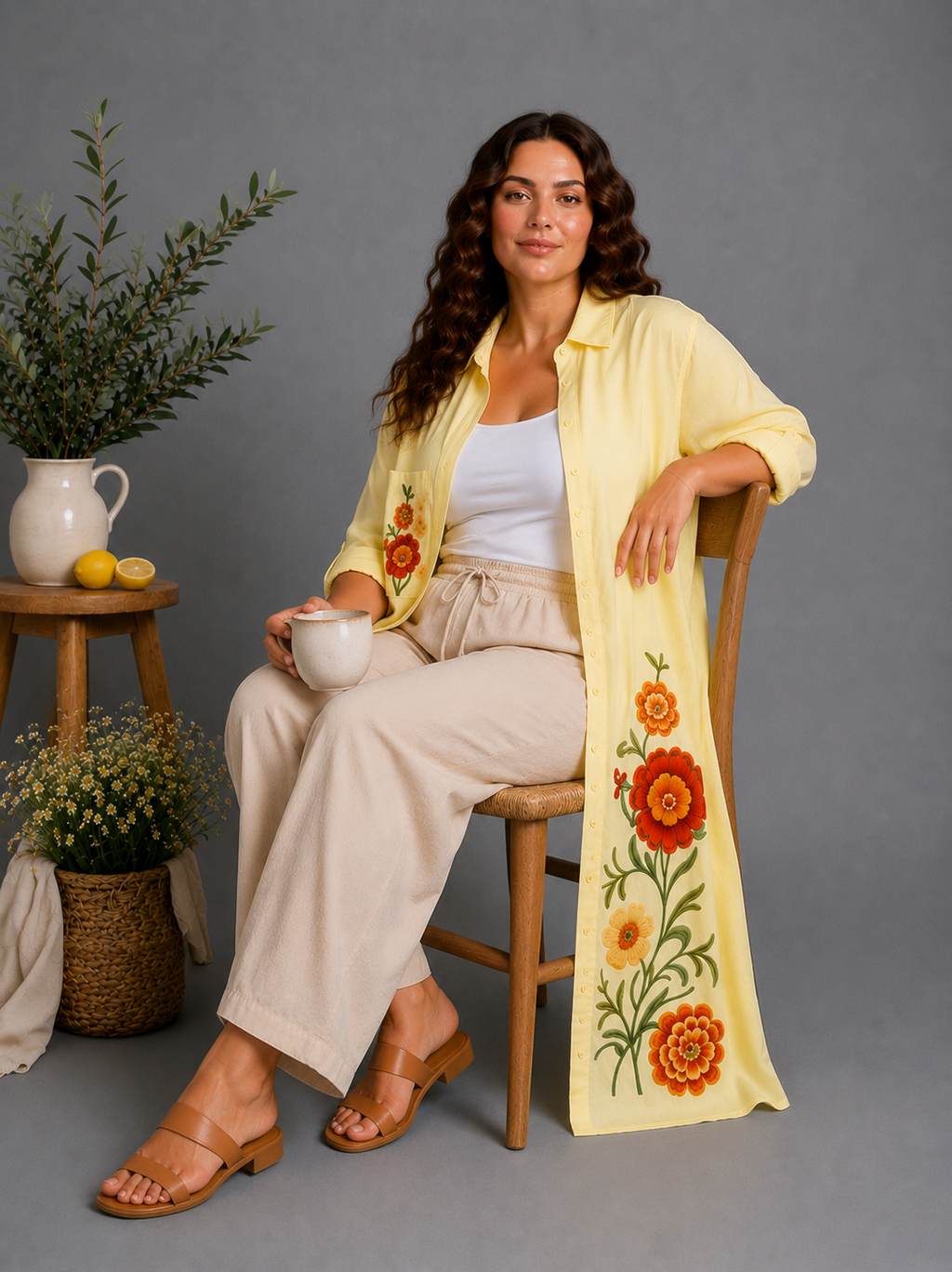 Embroidered Linen Shirt Dress