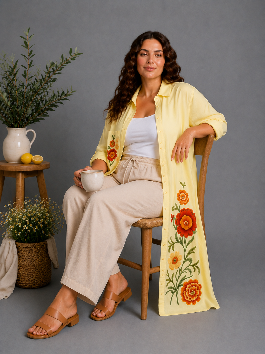 Embroidered Linen Shirt Dress
