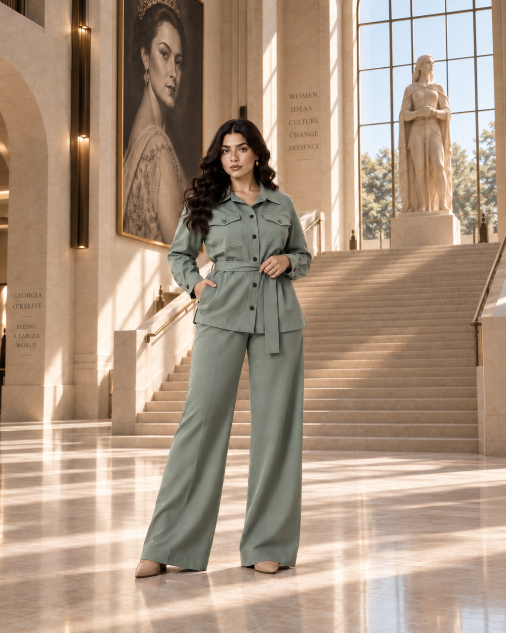Belted Microfiber Two-Piece Set