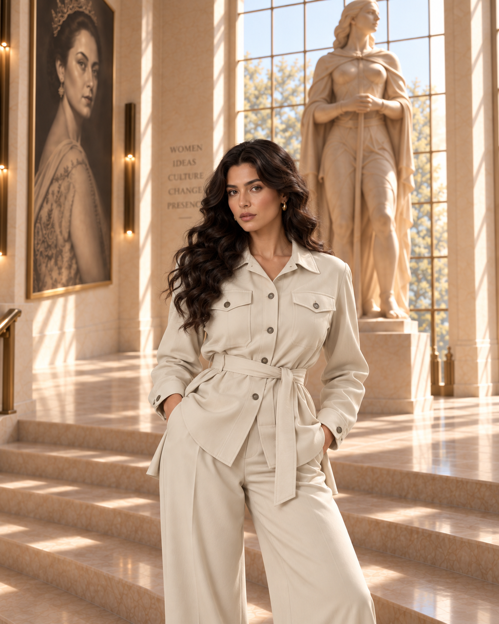 Belted Microfiber Two-Piece Set