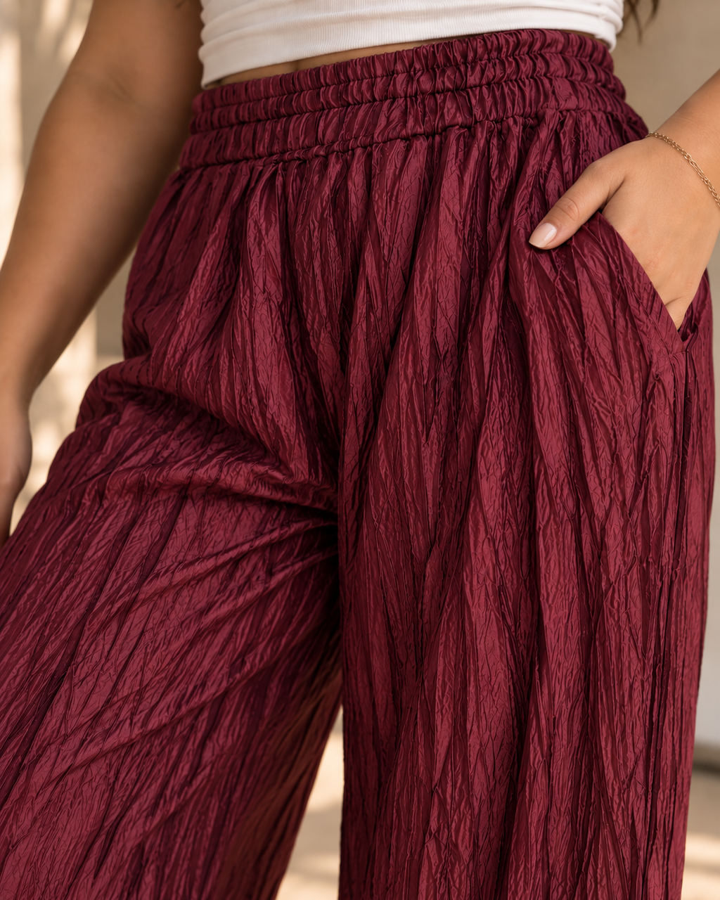 Crinkled Wide-Leg Trousers