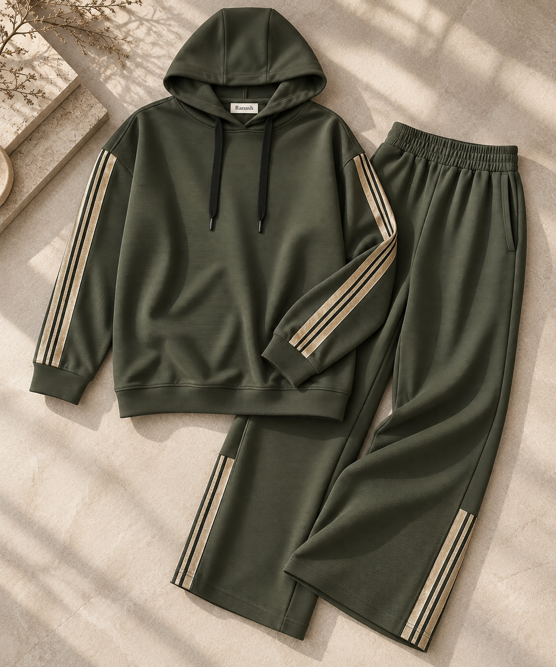 Ribbed Hoodie & Wide-Leg Trouser Set