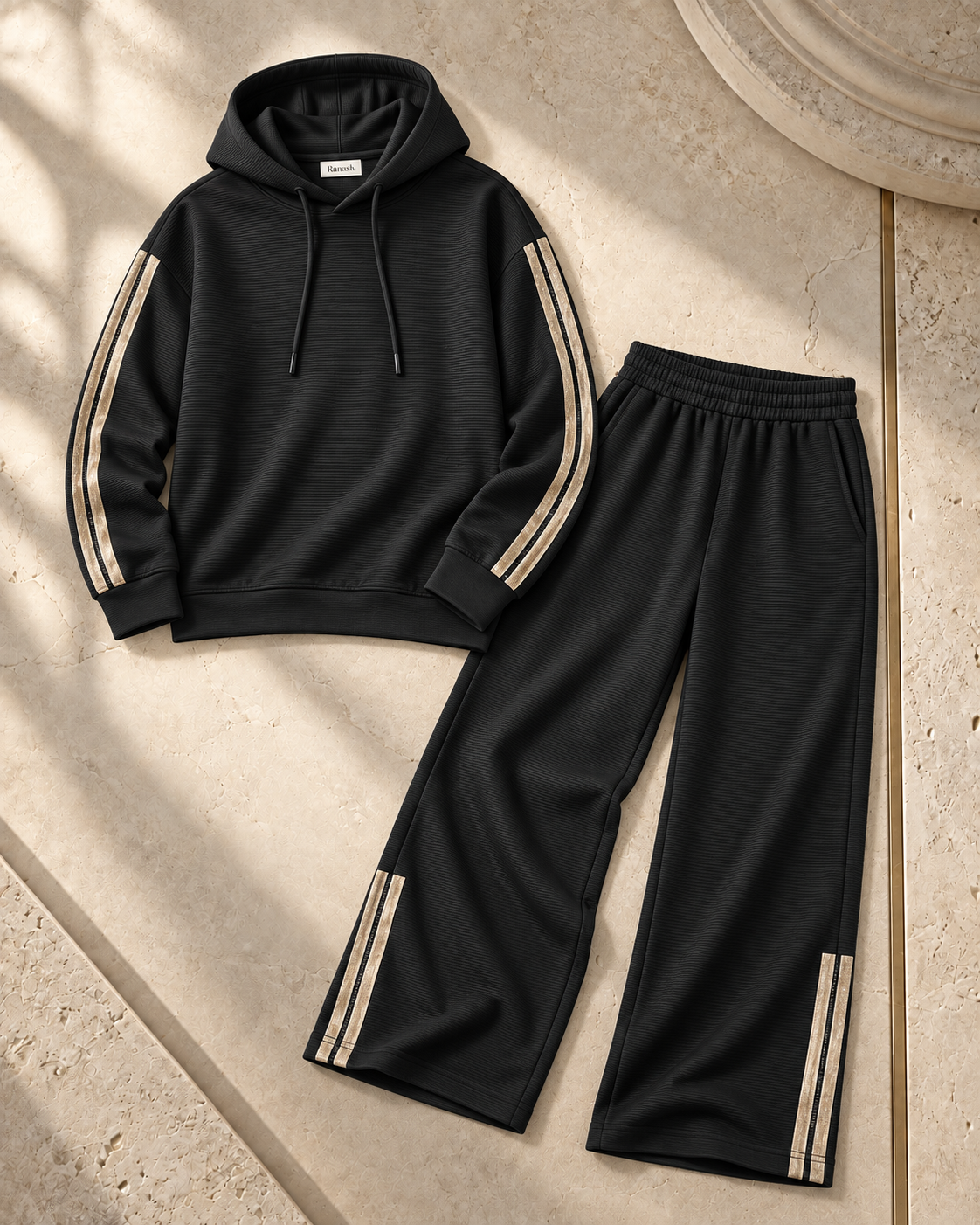 Ribbed Hoodie & Wide-Leg Trouser Set