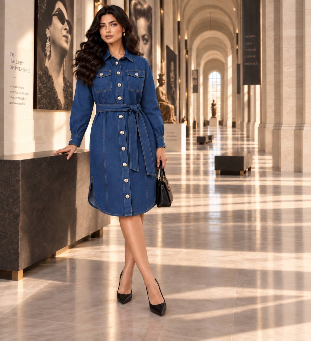 Belted Denim Long Chemise