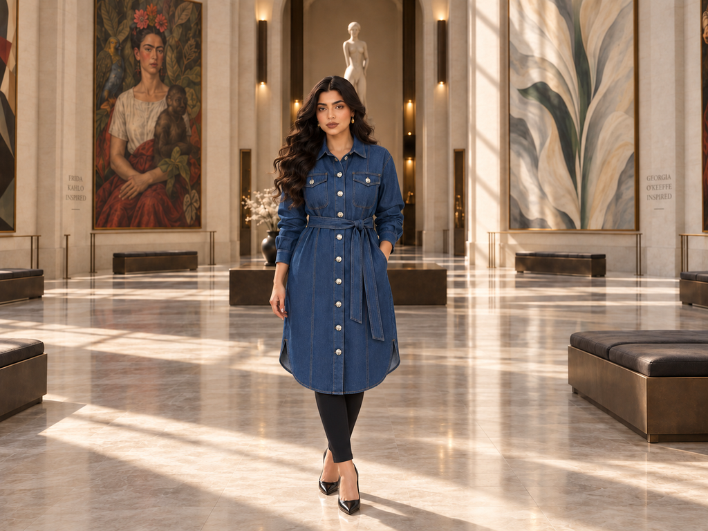 Belted Denim Long Chemise