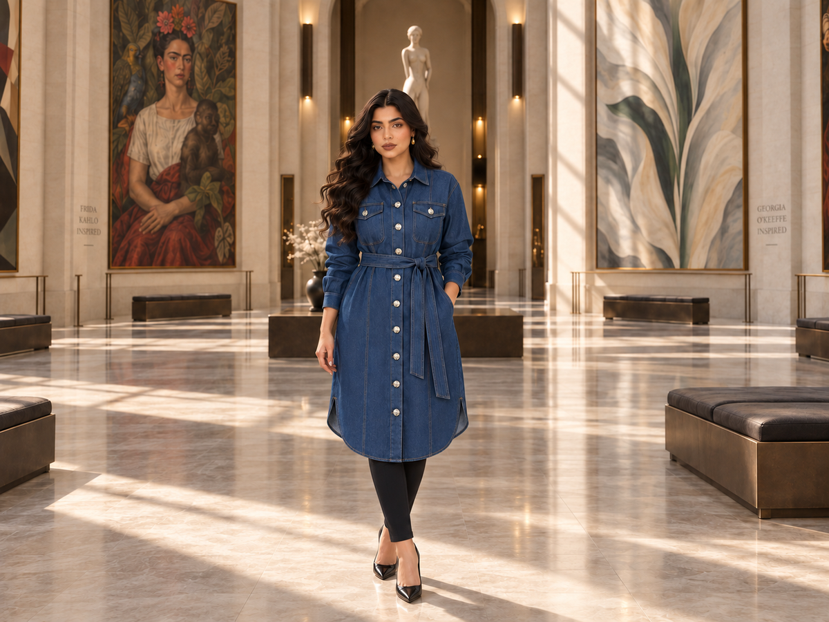 Belted Denim Long Chemise