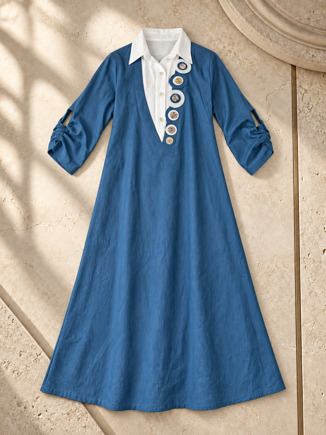 Contrast Collar Denim Dress