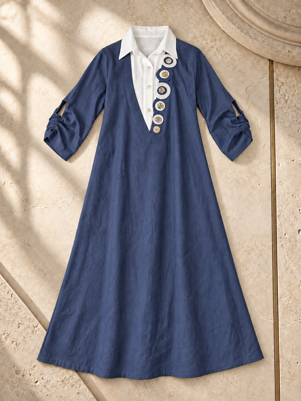 Contrast Collar Denim Dress