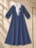 Contrast Collar Denim Dress