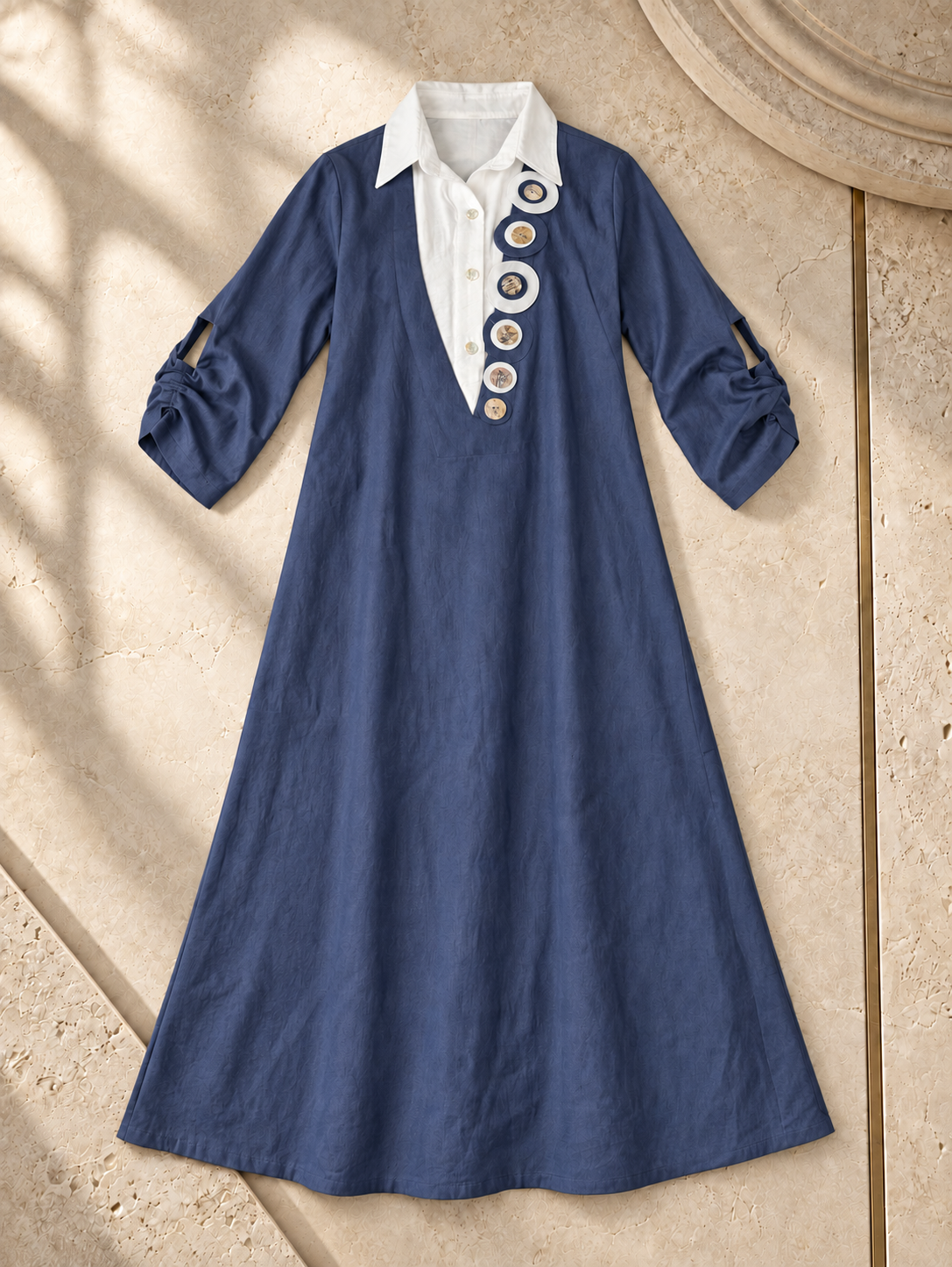 Contrast Collar Denim Dress