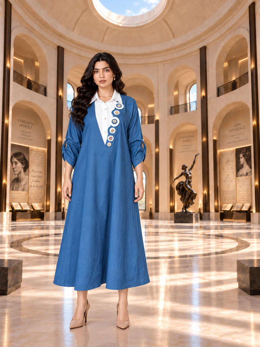 Contrast Collar Denim Dress