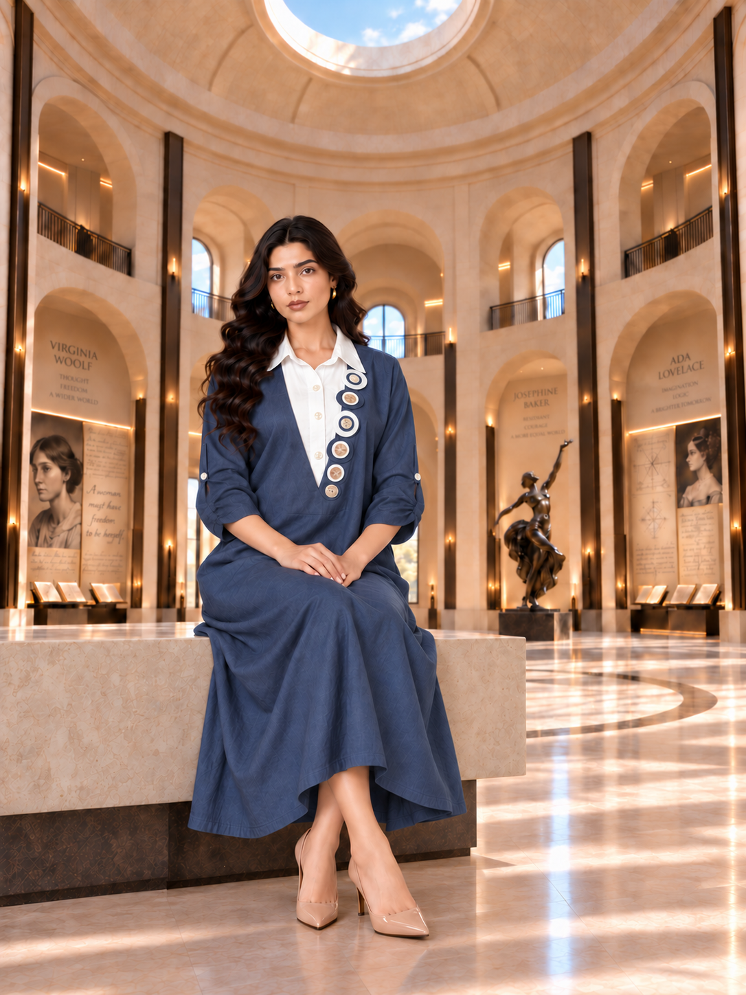 Contrast Collar Denim Dress