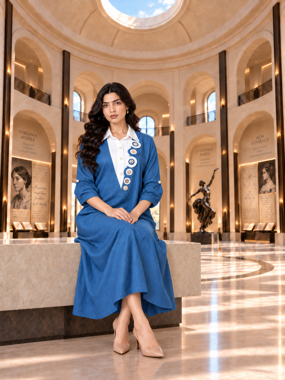 Contrast Collar Denim Dress