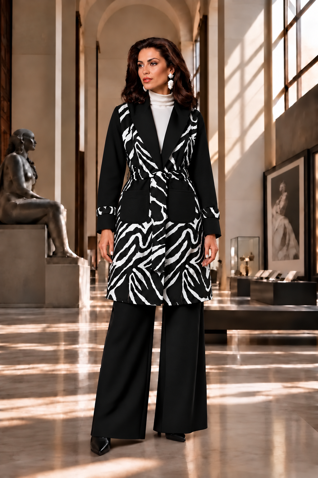 Zebra Hooded Belted Cardigan