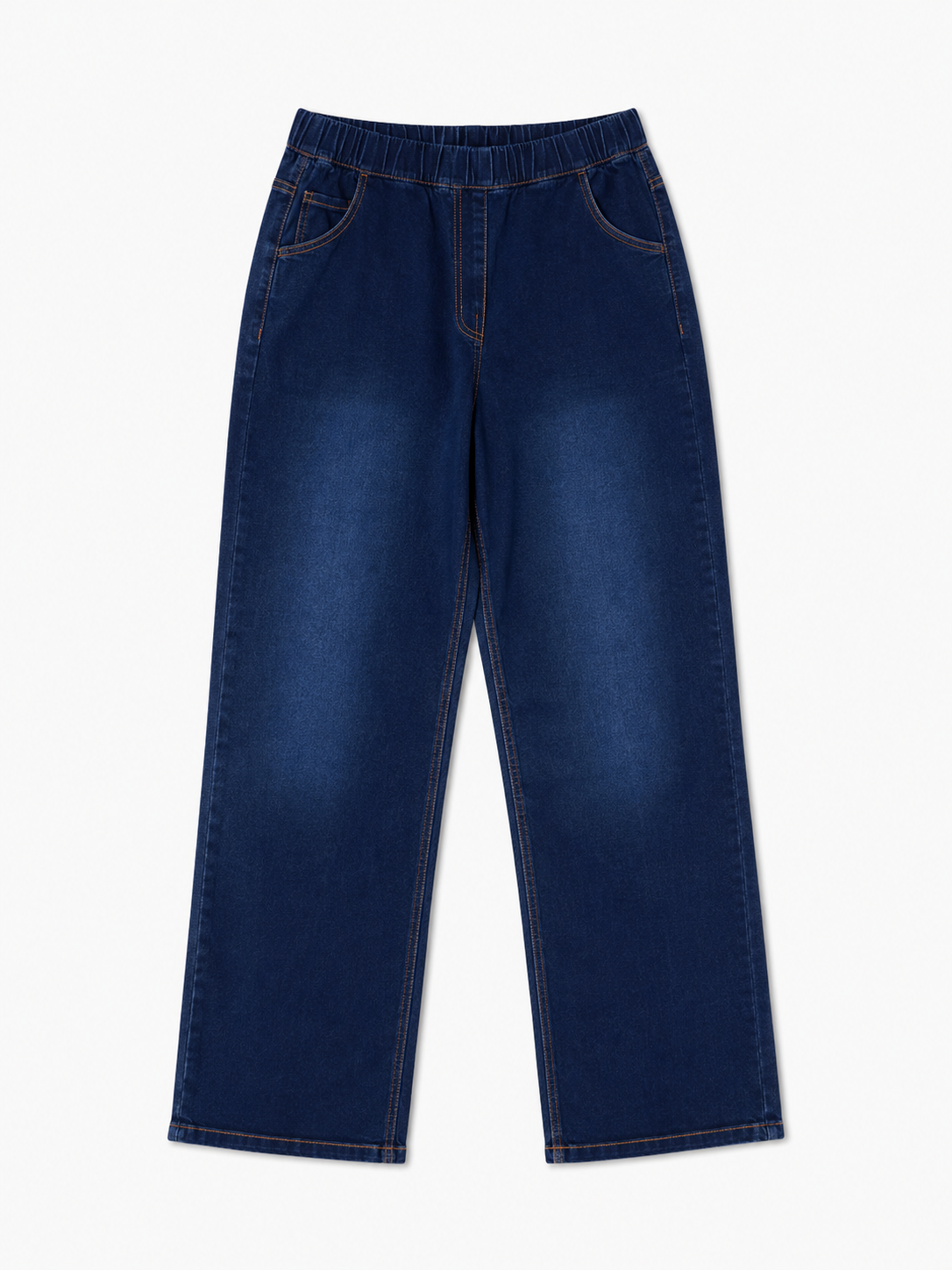 Patterned Denim Straight-Leg Pants