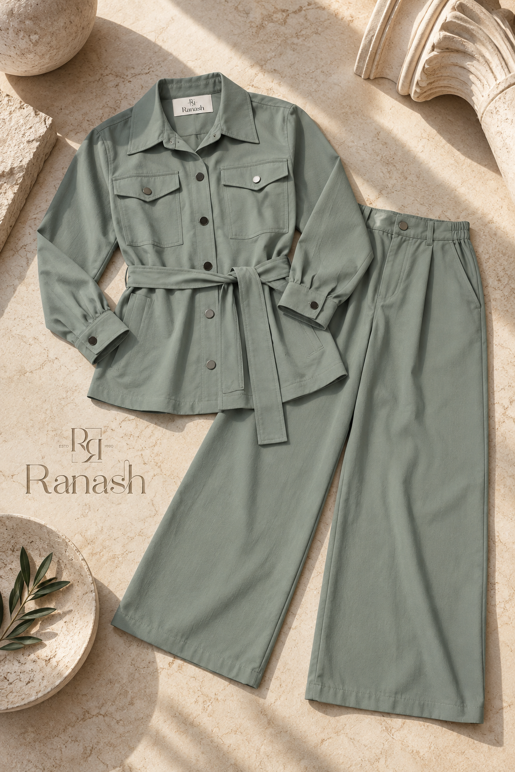 Belted Microfiber Two-Piece Set