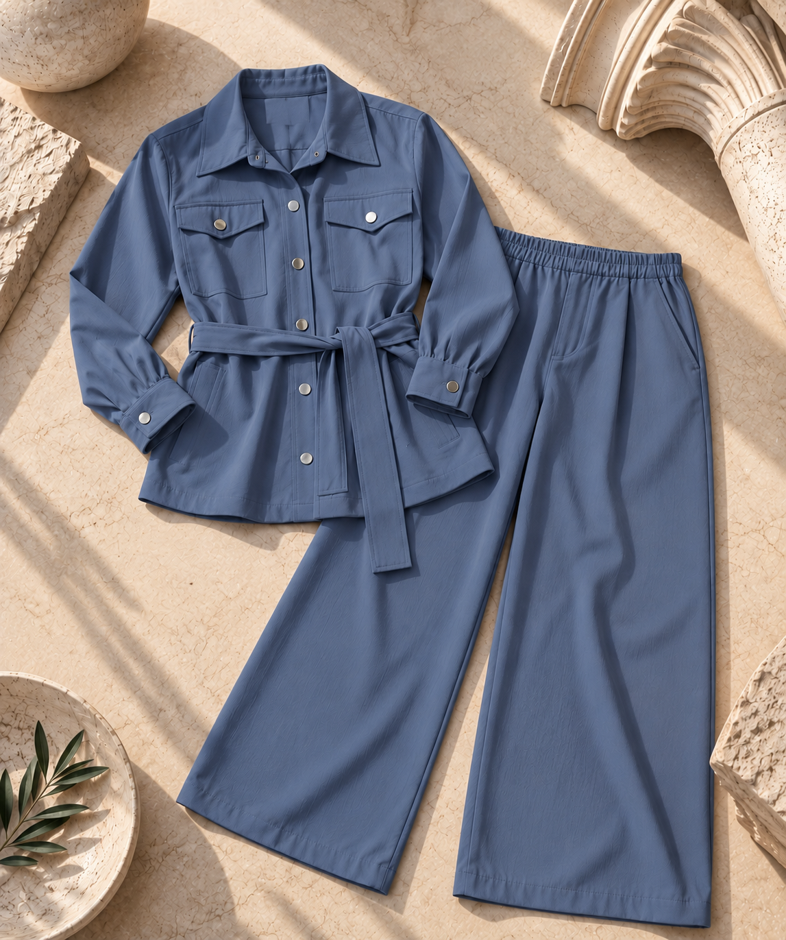 Belted Microfiber Two-Piece Set