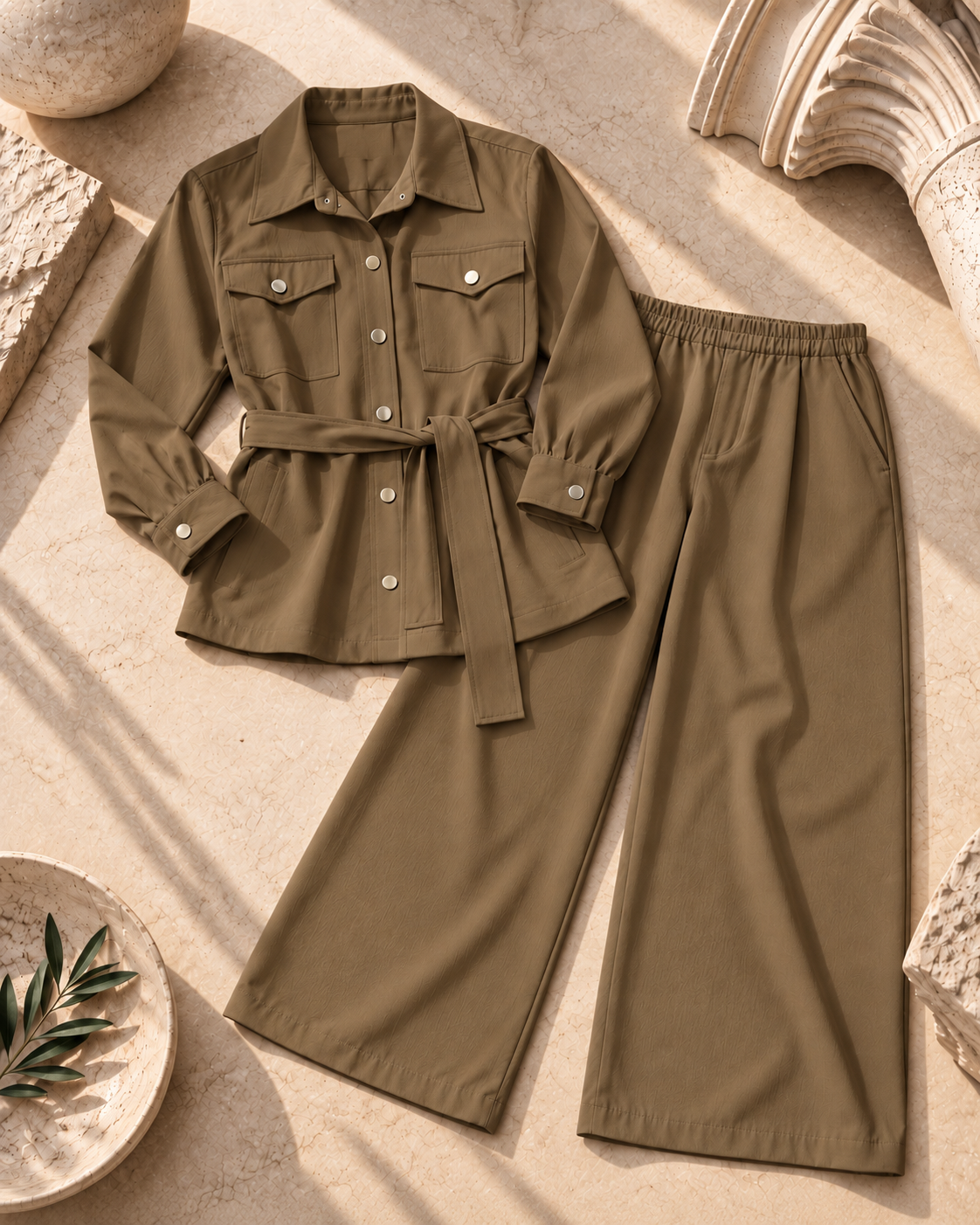 Belted Microfiber Two-Piece Set
