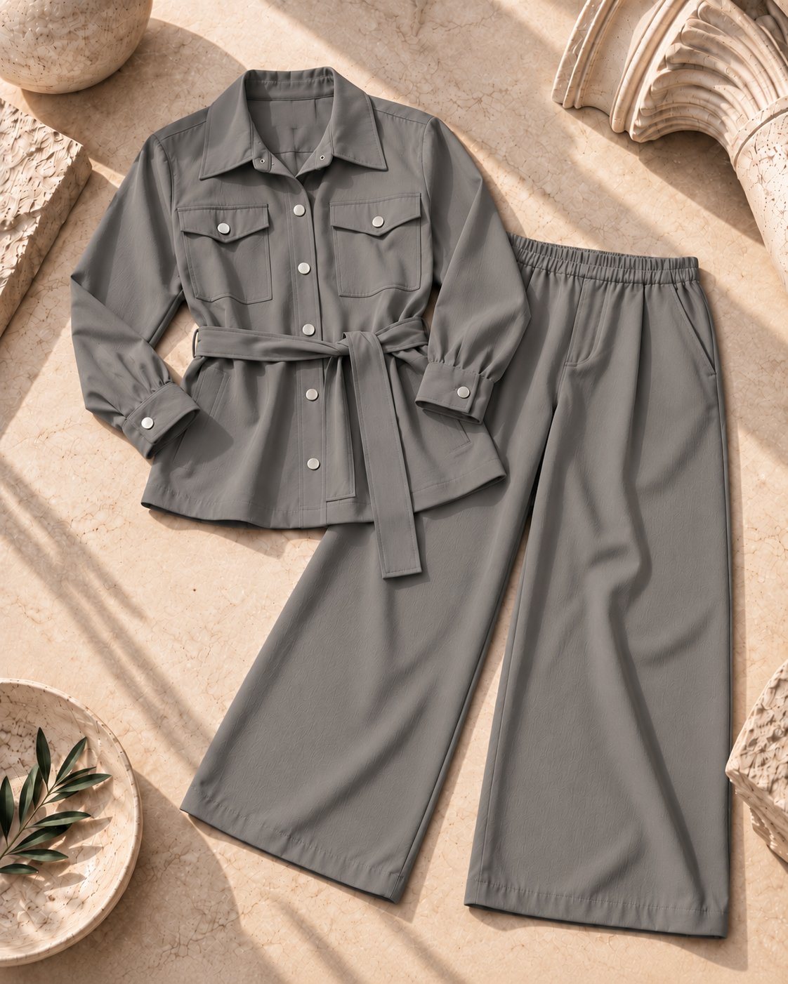 Belted Microfiber Two-Piece Set
