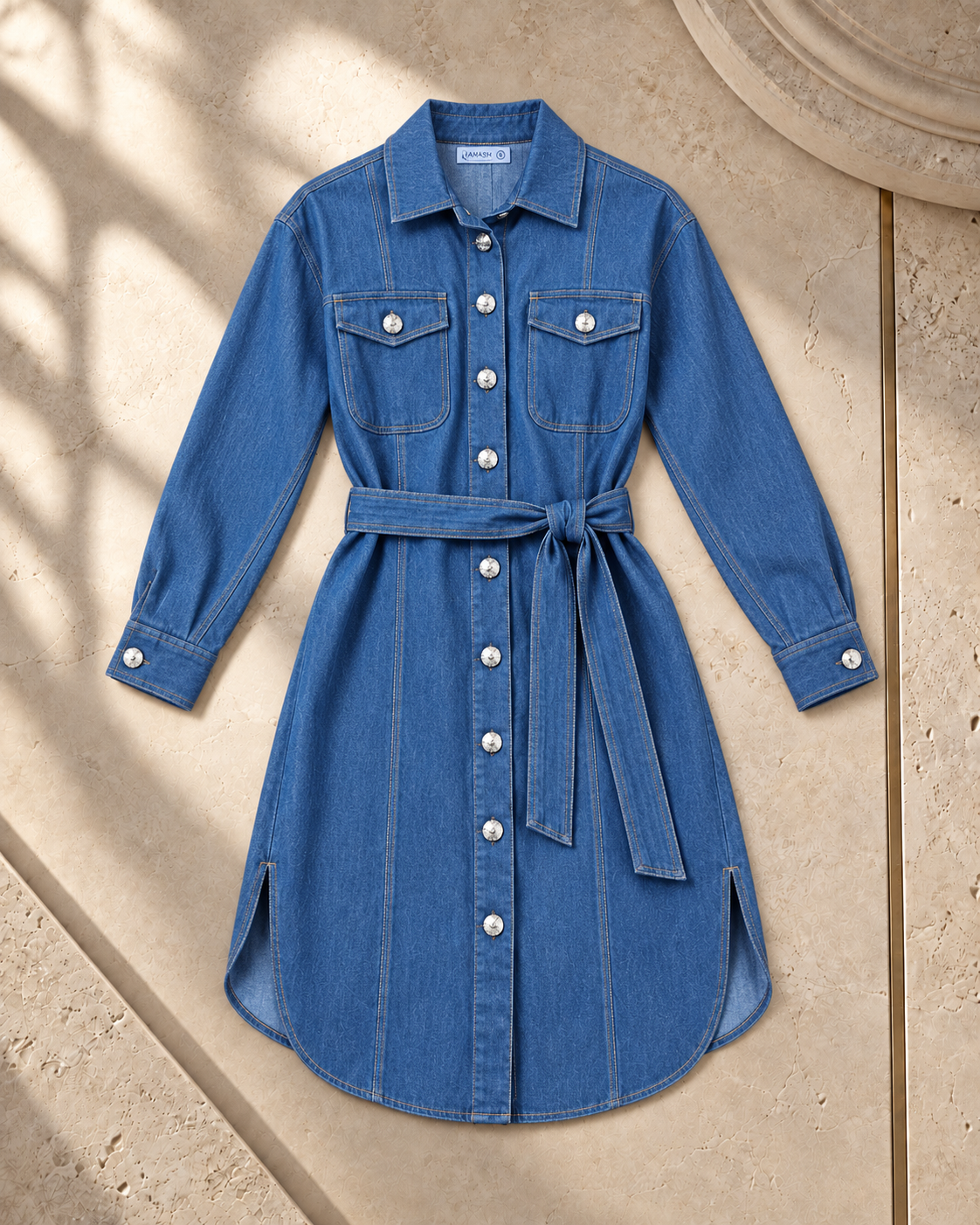 Belted Denim Long Chemise