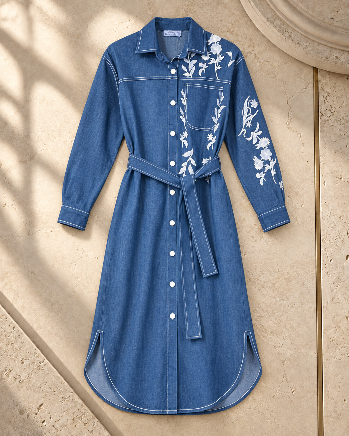Embroidered Denim Long Chemise