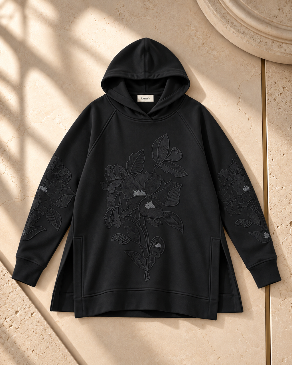 Floral Embroidered Oversized Hoodie