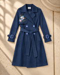 Floral Embroidered Denim Trench Coat