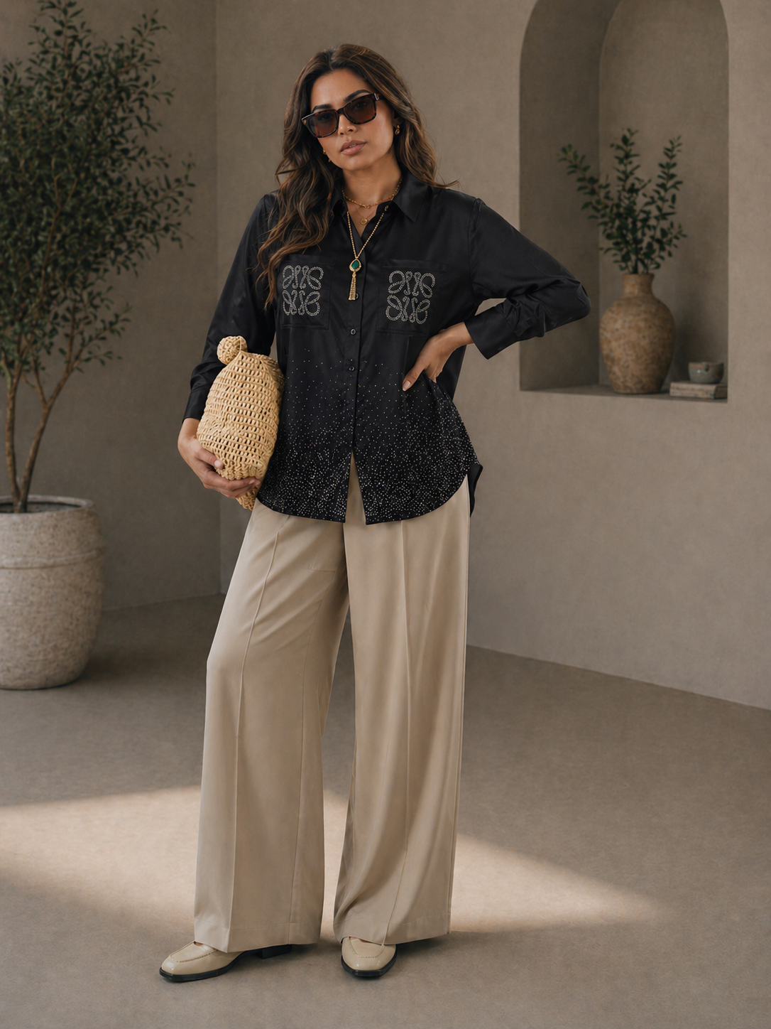 Satin Strass Blouse