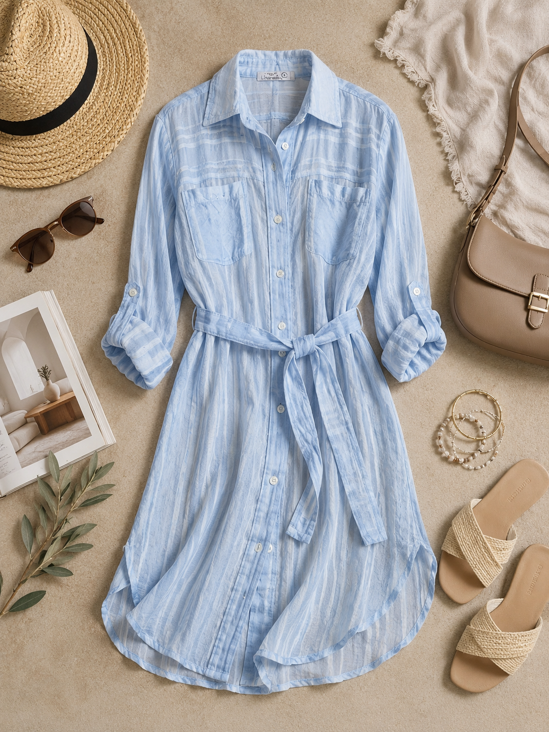 Airy Striped Belted Cardigan
